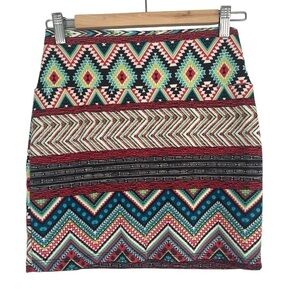 Line Up Aztec Mini Skirt Pull On Stretchy Skirt Y2K 90’s